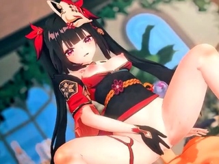 Hentai redhead gives blowjob and having sex