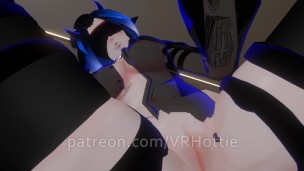 Blue Haired Devil Succubus in Straps Blindfold Rides For Senpai Tattoos POV Lap Dance Hentai Robe