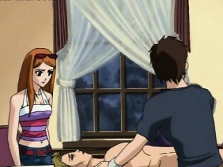 Blindfolded hentai slave in chains eats pussy