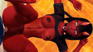 horned Meru the succubus handjob on the desk