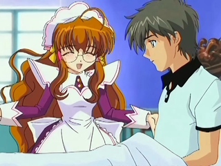 Sexy anime maid sucks dick