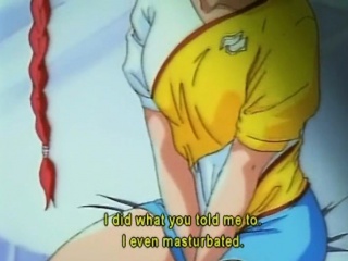 Bondage anime with muzzle gets electric shock