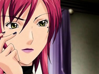 Curvy hentai maid watching couple fucking