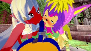 Pokemon Furry Hentai – Threesome Blaziken and Deerling suck Lucario’s cock then he fucks them